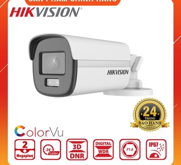 Camera có màu ban đêm, camera Hikvision 2MP (ColorVu) 𝐃𝐒-𝟐𝐂𝐄𝟏𝟎𝐃𝐅𝟎𝐓- Bảo hành 2 năm