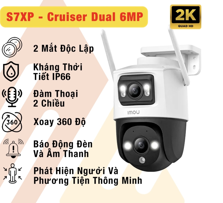Camera 2 Mắt Ngoài Trời IMOU Cruiser Dual 6MP IPC-S7XP-6M0WED